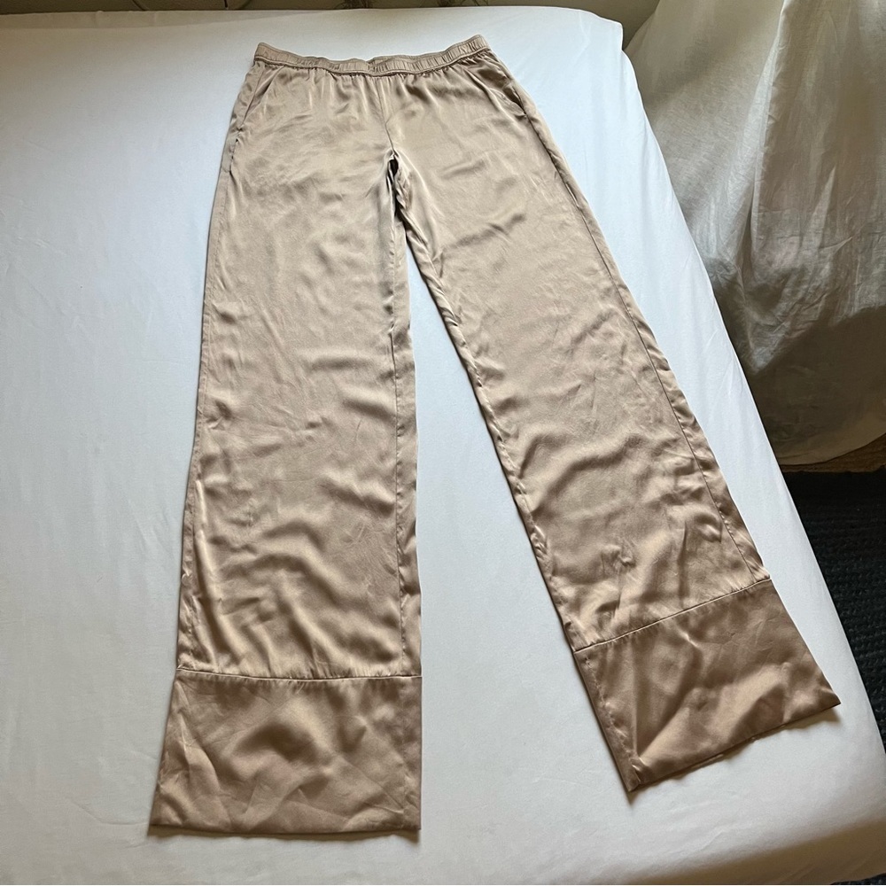 SER.O.YA dusty rose pink satin silk wide straight leg cropped pants